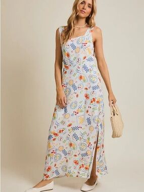 Summer Fruit Print Tie-Strap Maxi Dress - Multi